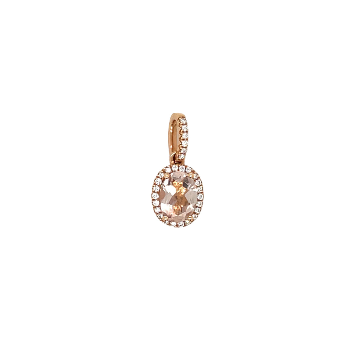 18ct Rose Gold Morganite & Diamond Cluster Pendant
