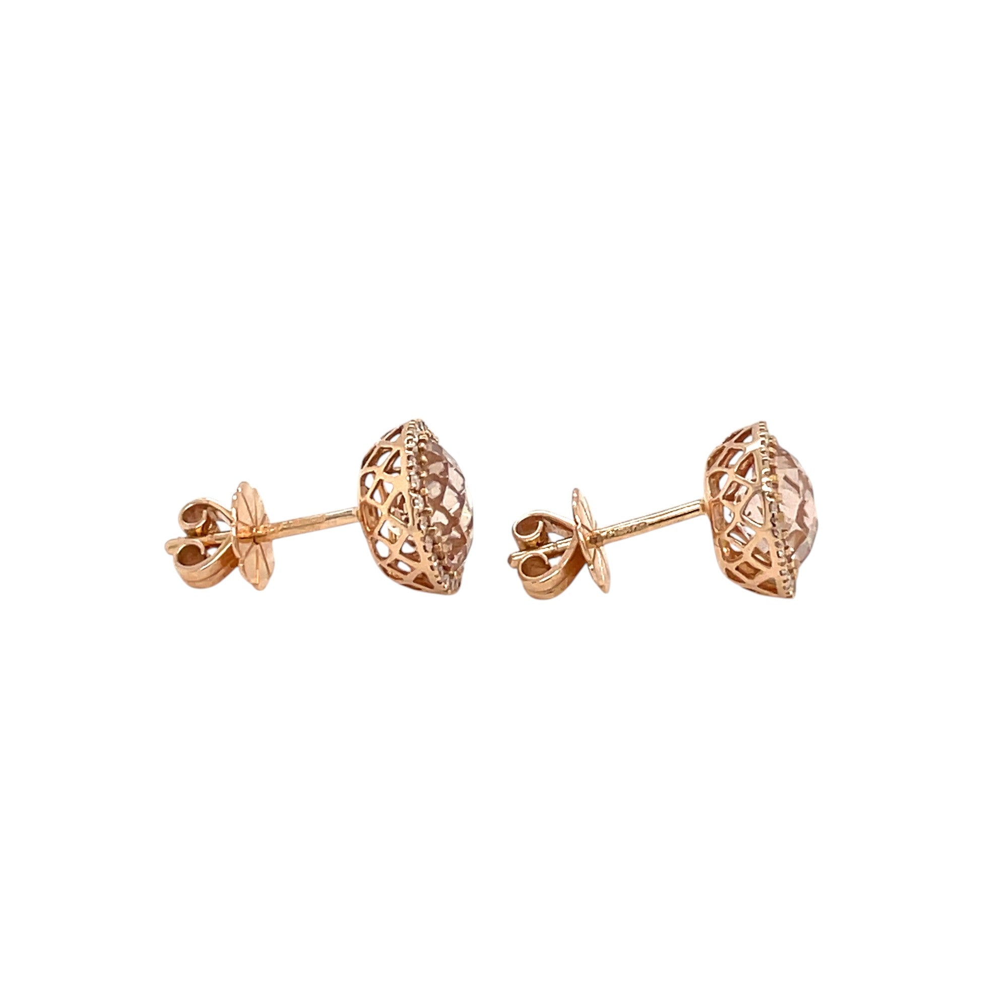 18ct Rose Gold Morganite & Diamond Cluster Stud Earrings