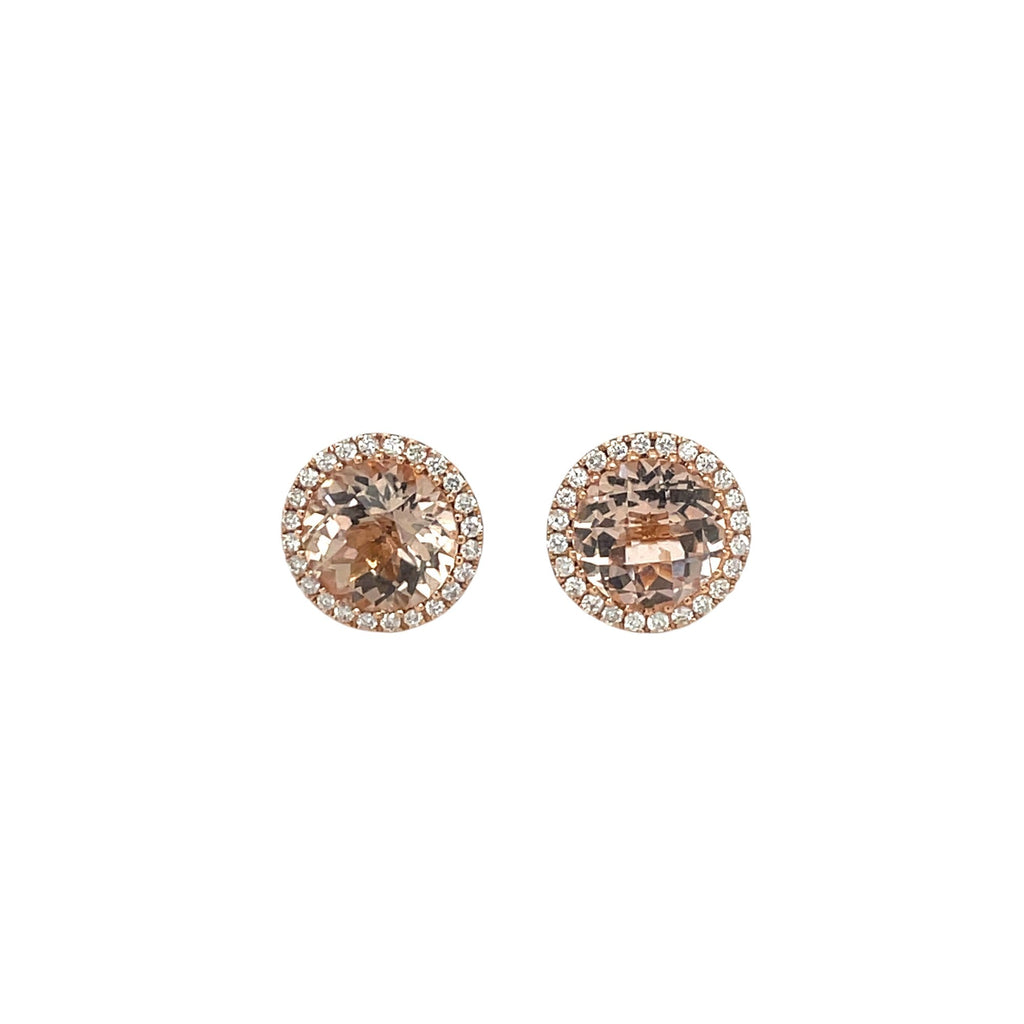 18ct Rose Gold Morganite & Diamond Cluster Stud Earrings