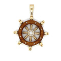 14ct Yellow Gold Wood & Diamond Ship Wheel Pendant