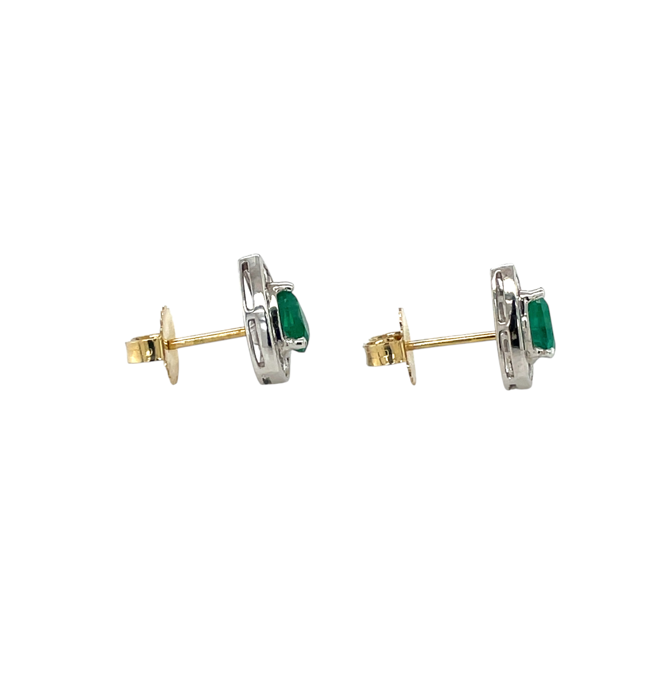 18ct White & Yellow Gold Teardrop Emerald & Diamond Cluster Stud Earrings