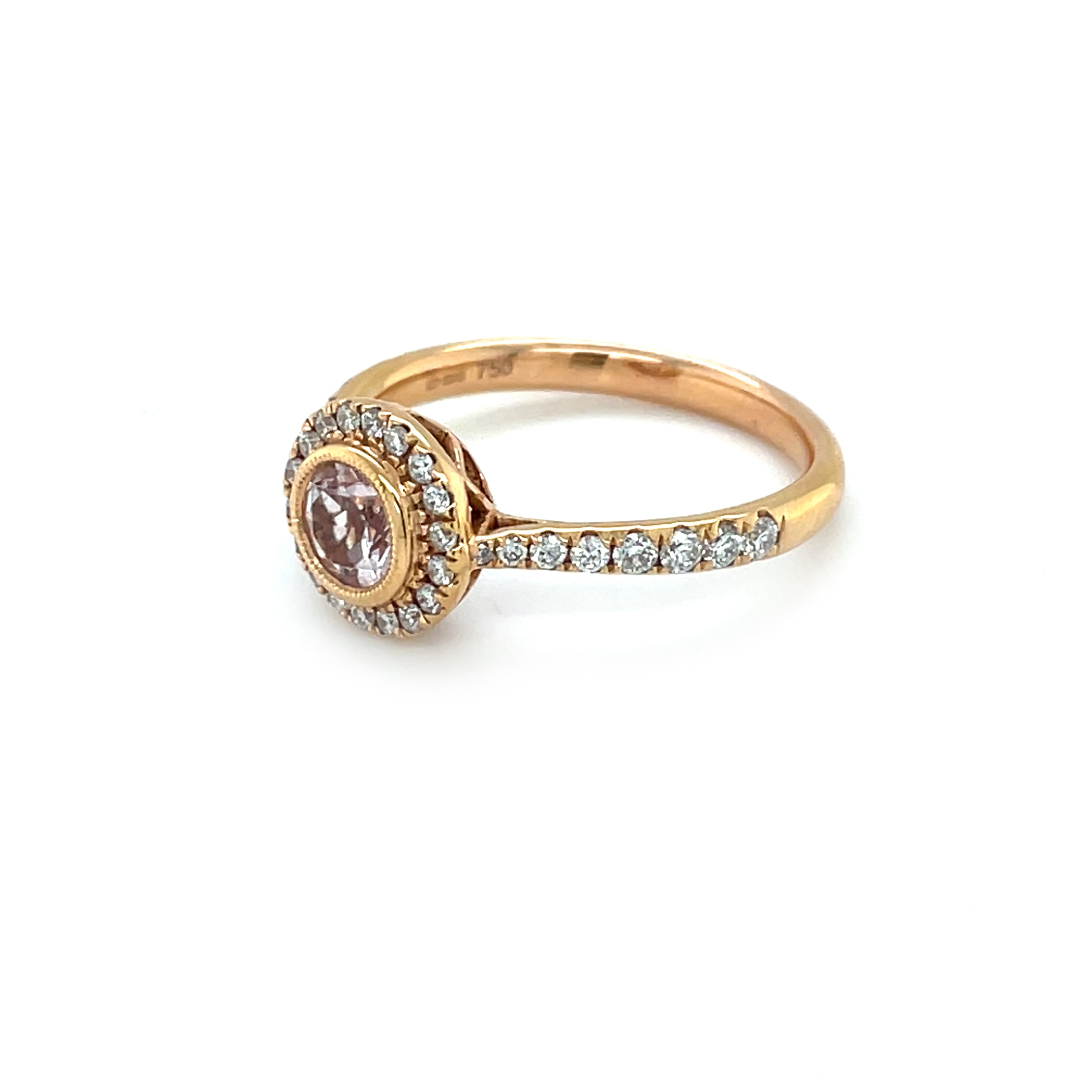 18ct Rose Gold Morganite & Diamond Cluster Ring (N)