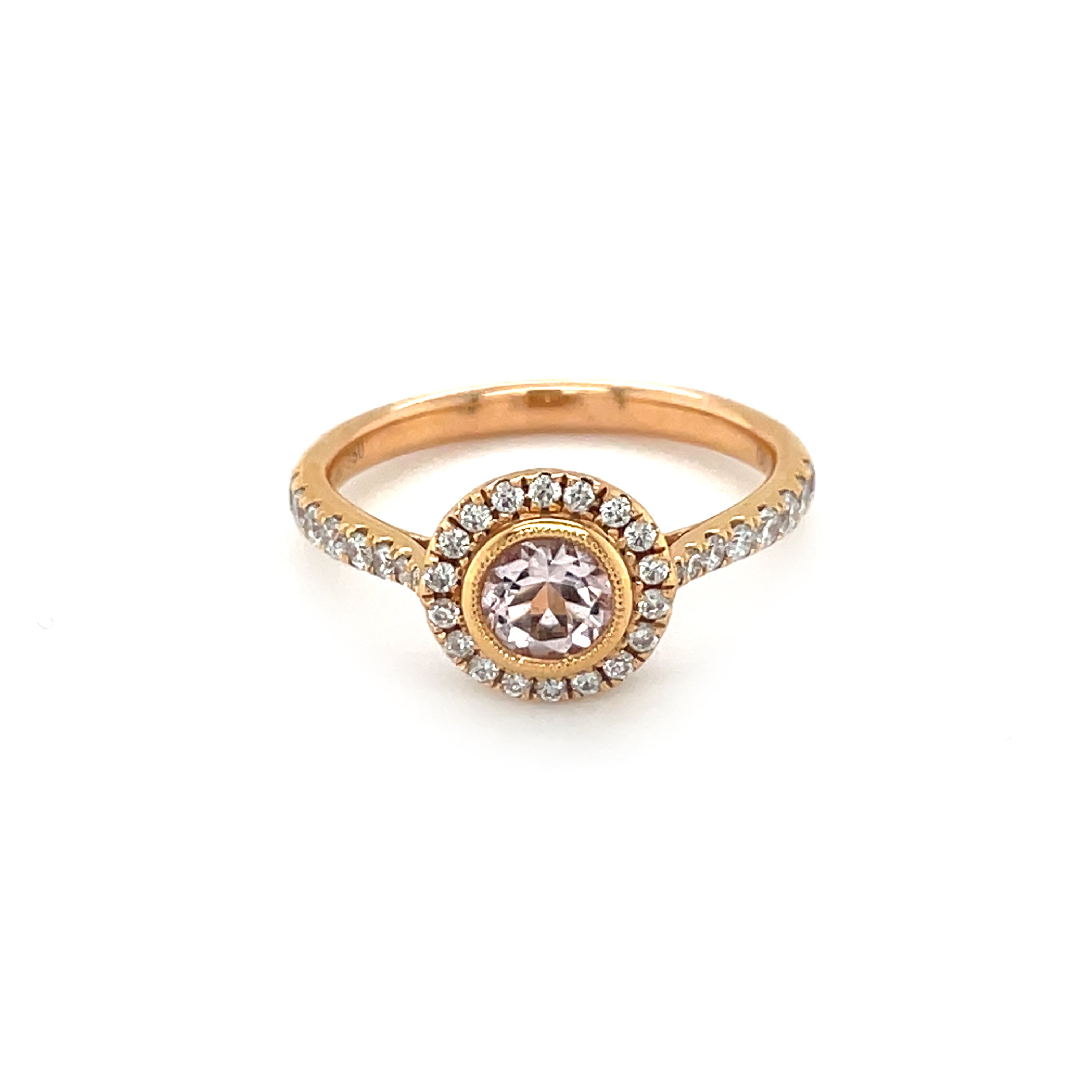 18ct Rose Gold Morganite & Diamond Cluster Ring (N)