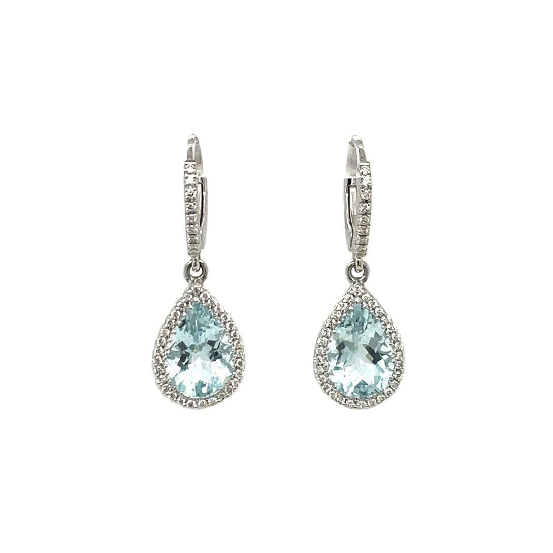 18ct White Gold Aquamarine & Diamond Drop Earrings