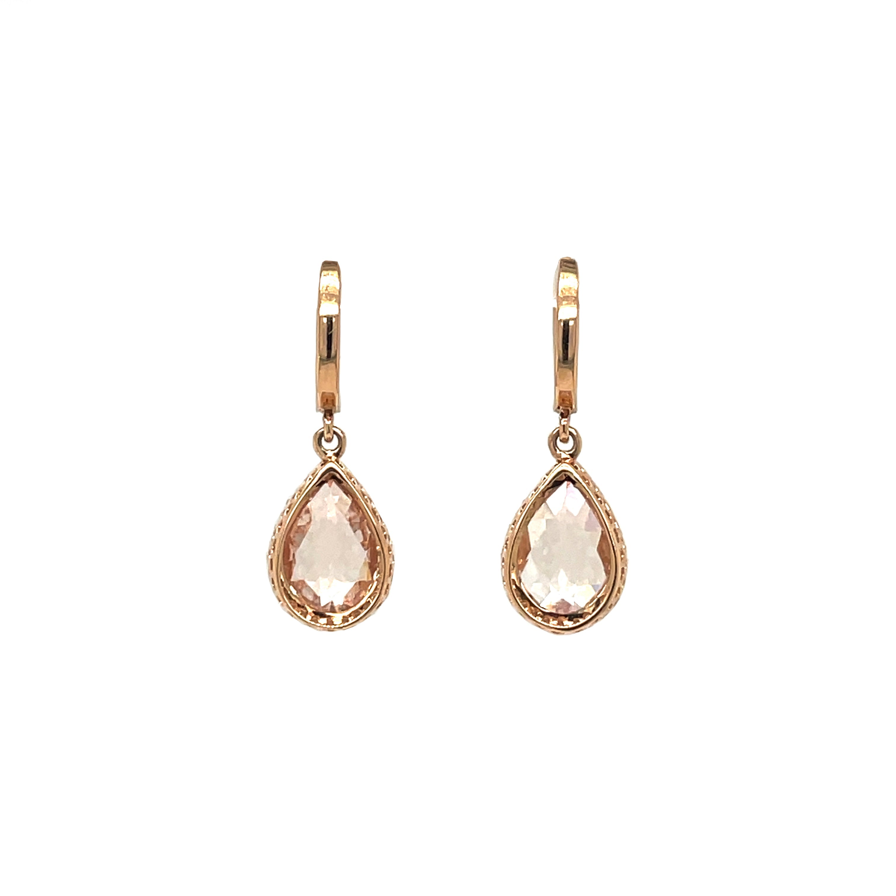 18ct Rose Gold Morganite & Diamond Cluster Drop Earrings