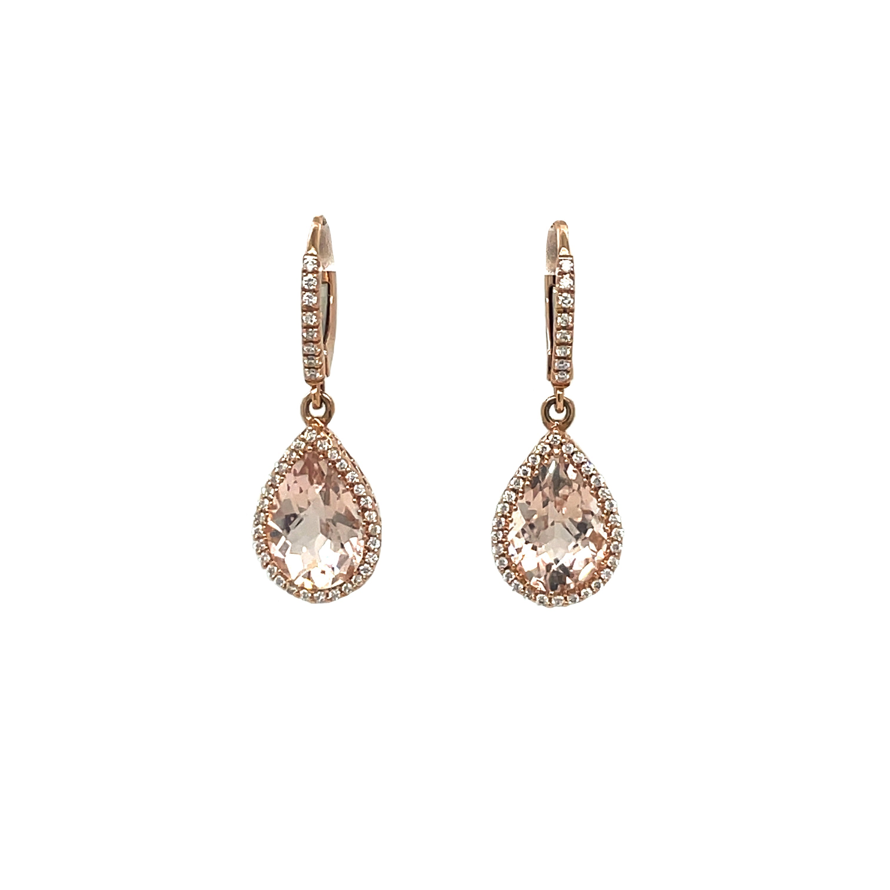 18ct Rose Gold Morganite & Diamond Cluster Drop Earrings
