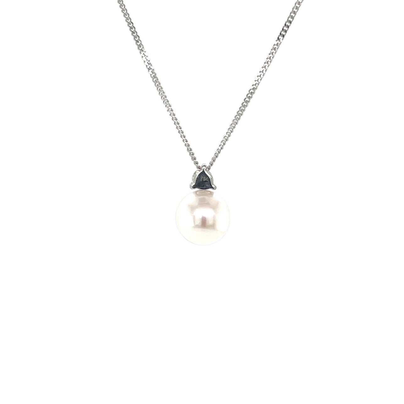 18ct White Gold Akoya Pearl & Diamond Pendant & Chain