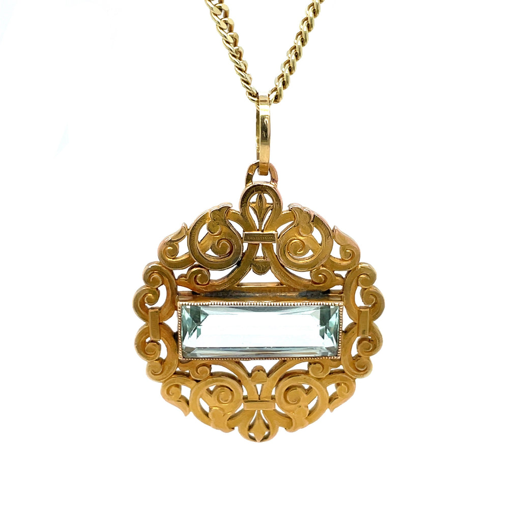 14ct Yellow Gold Lattice Aquamarine Pendant
