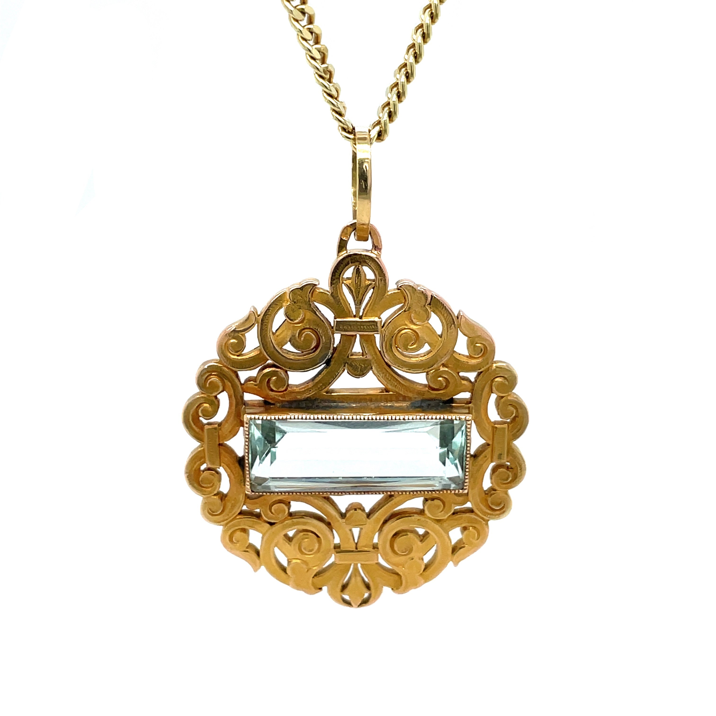 14ct Yellow Gold Lattice Aquamarine Pendant