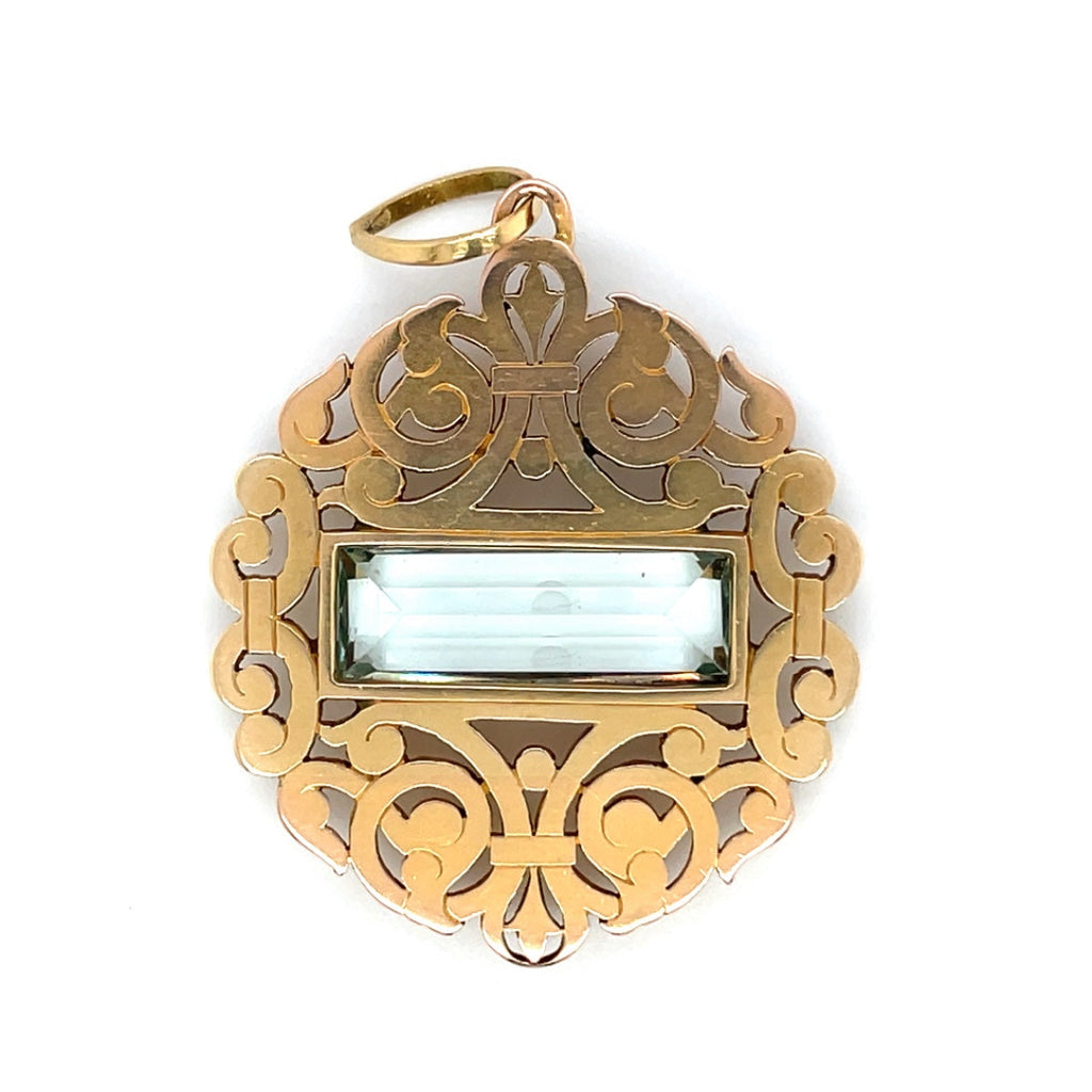 14ct Yellow Gold Lattice Aquamarine Pendant