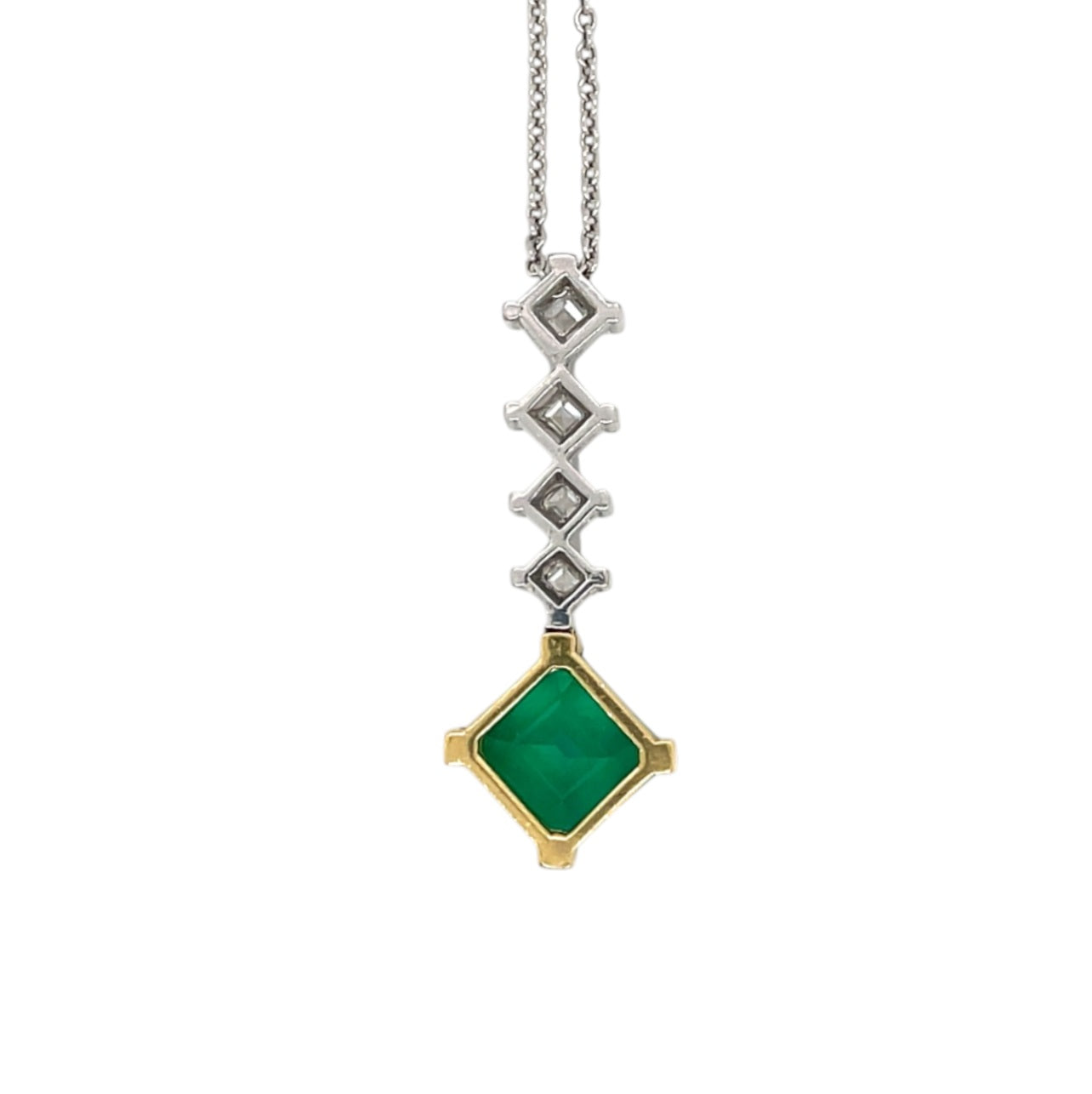 18ct White & Yellow Gold Emerald & Diamond Pendant & Chain (18")