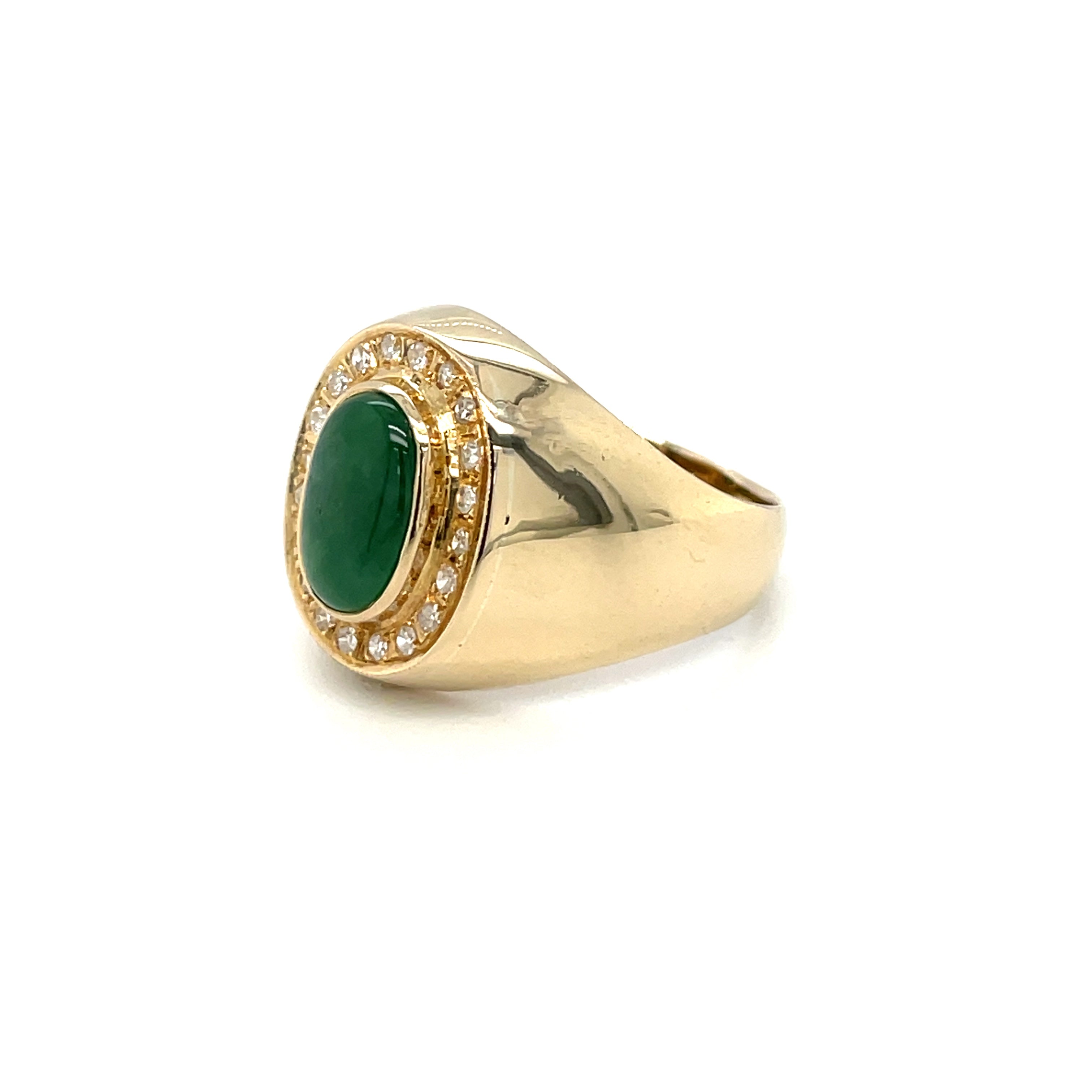 14ct Yellow Gold Jade Cabochon & Diamond Ring (R)