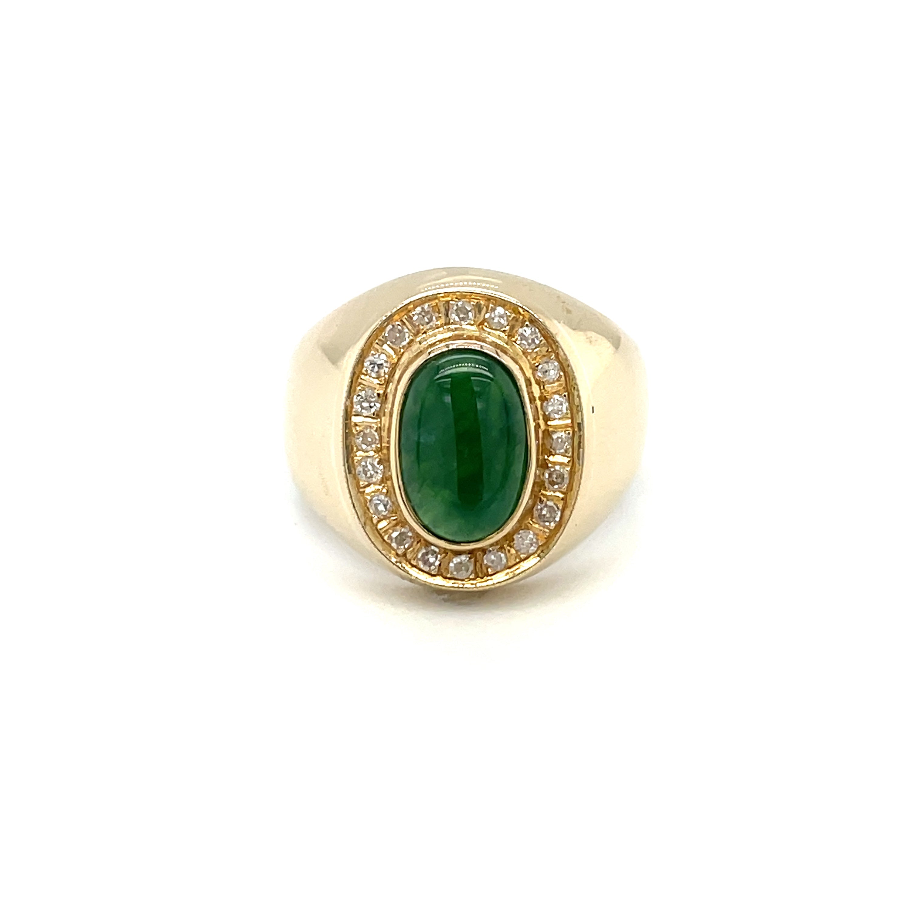 14ct Yellow Gold Jade Cabochon & Diamond Ring (R)