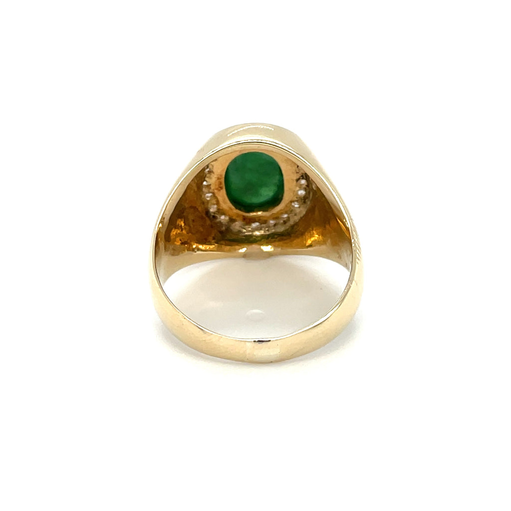 14ct Yellow Gold Jade Cabochon & Diamond Ring (R)