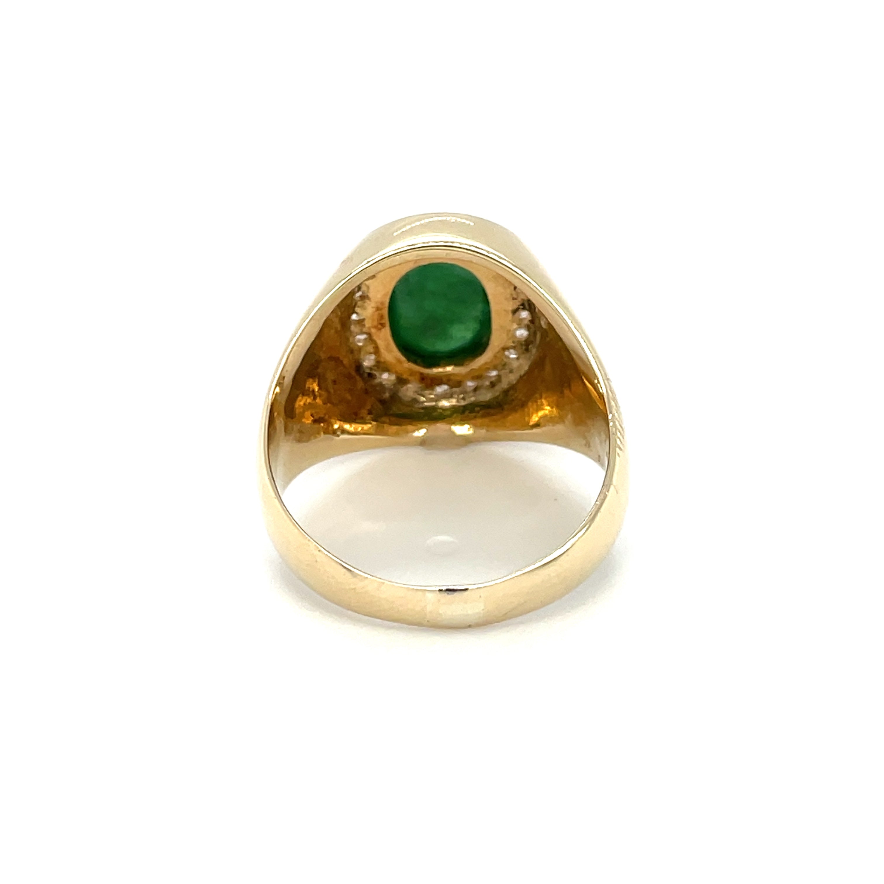 14ct Yellow Gold Jade Cabochon & Diamond Ring (R)