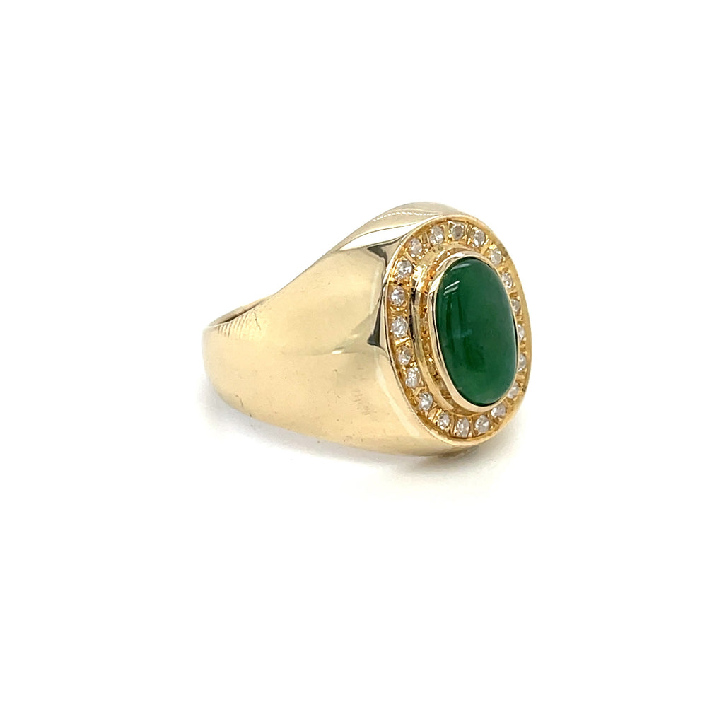 14ct Yellow Gold Jade Cabochon & Diamond Ring (R)