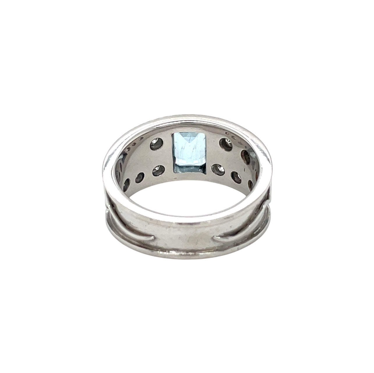 14ct White Gold Aquamarine & Diamond Roman-Style Ring (N)
