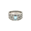 14ct White Gold Aquamarine & Diamond Roman-Style Ring (N)