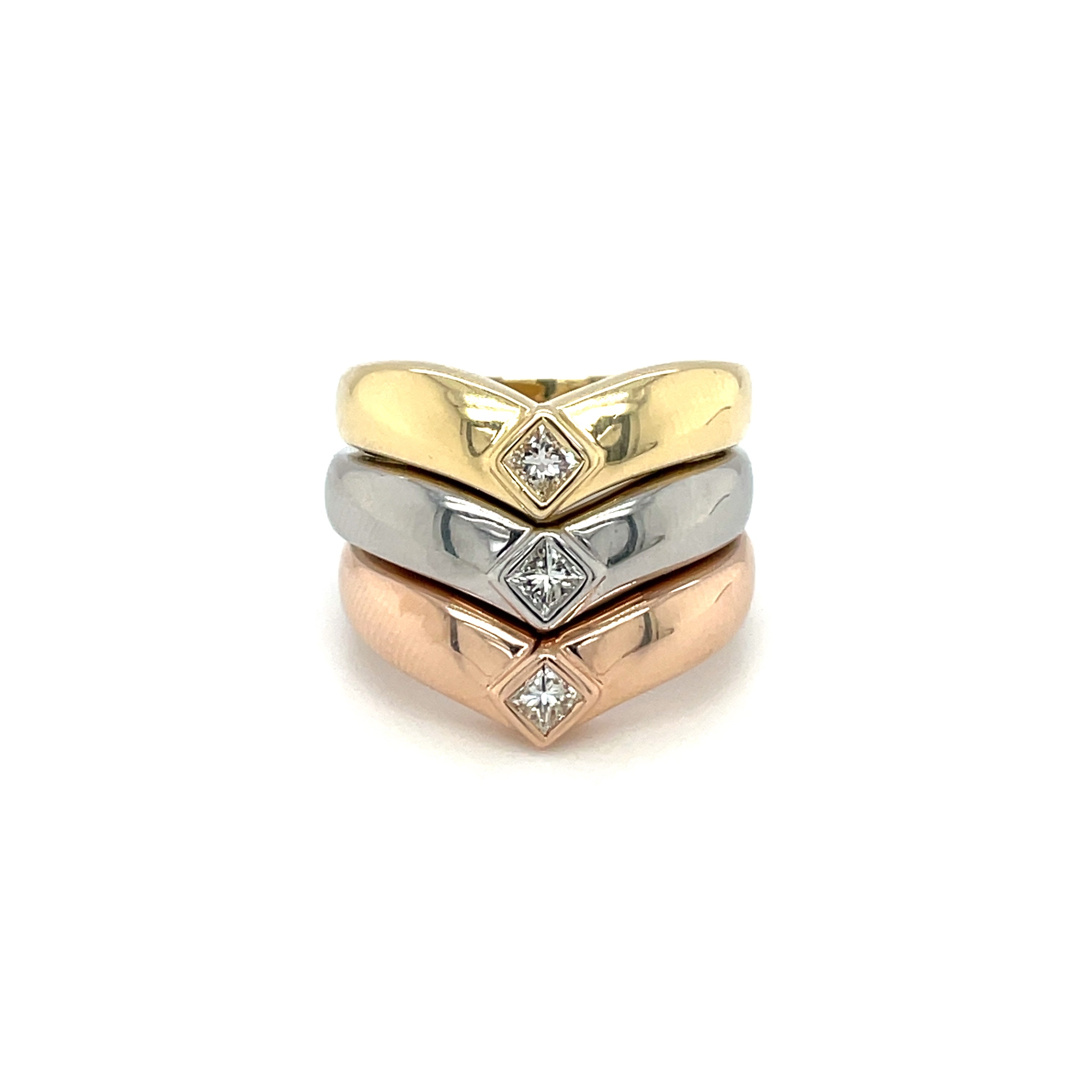 18ct Rose Gold Diamond Wishbone Stack Ring (L1/2)