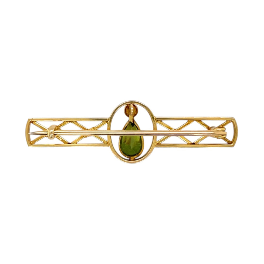 15ct Yellow gold Peridot & Pearl Brooch