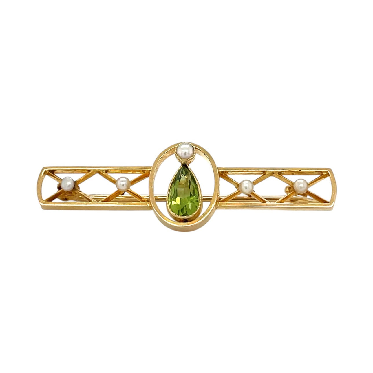 15ct Yellow gold Peridot & Pearl Brooch