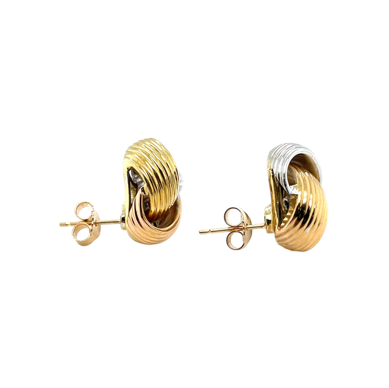 18ct Three Colour Gold Knot Stud Earrings