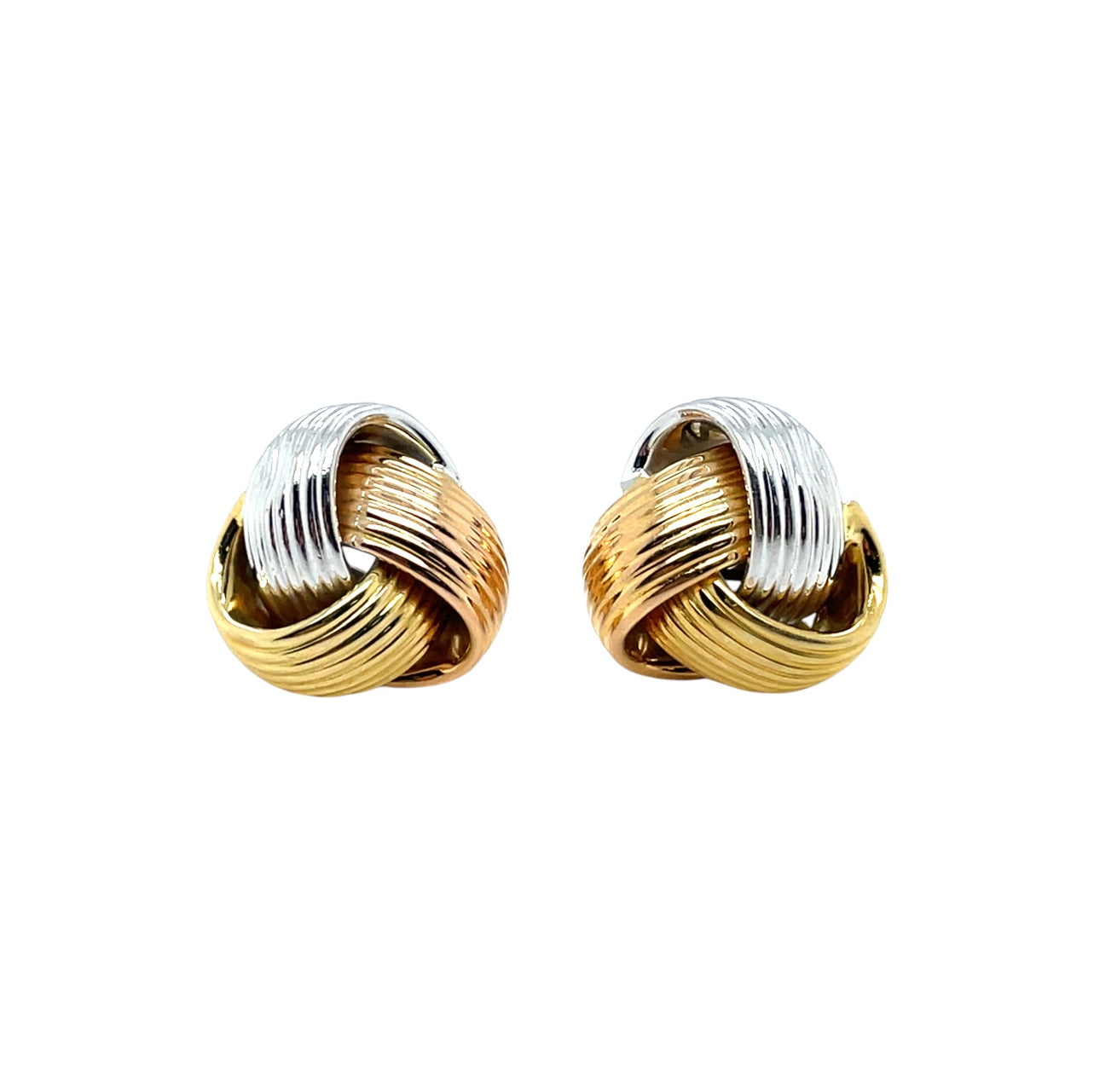 18ct Three Colour Gold Knot Stud Earrings
