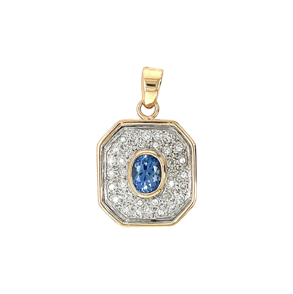 15ct Yellow & White Gold Oval Sapphire & Diamond Pendant