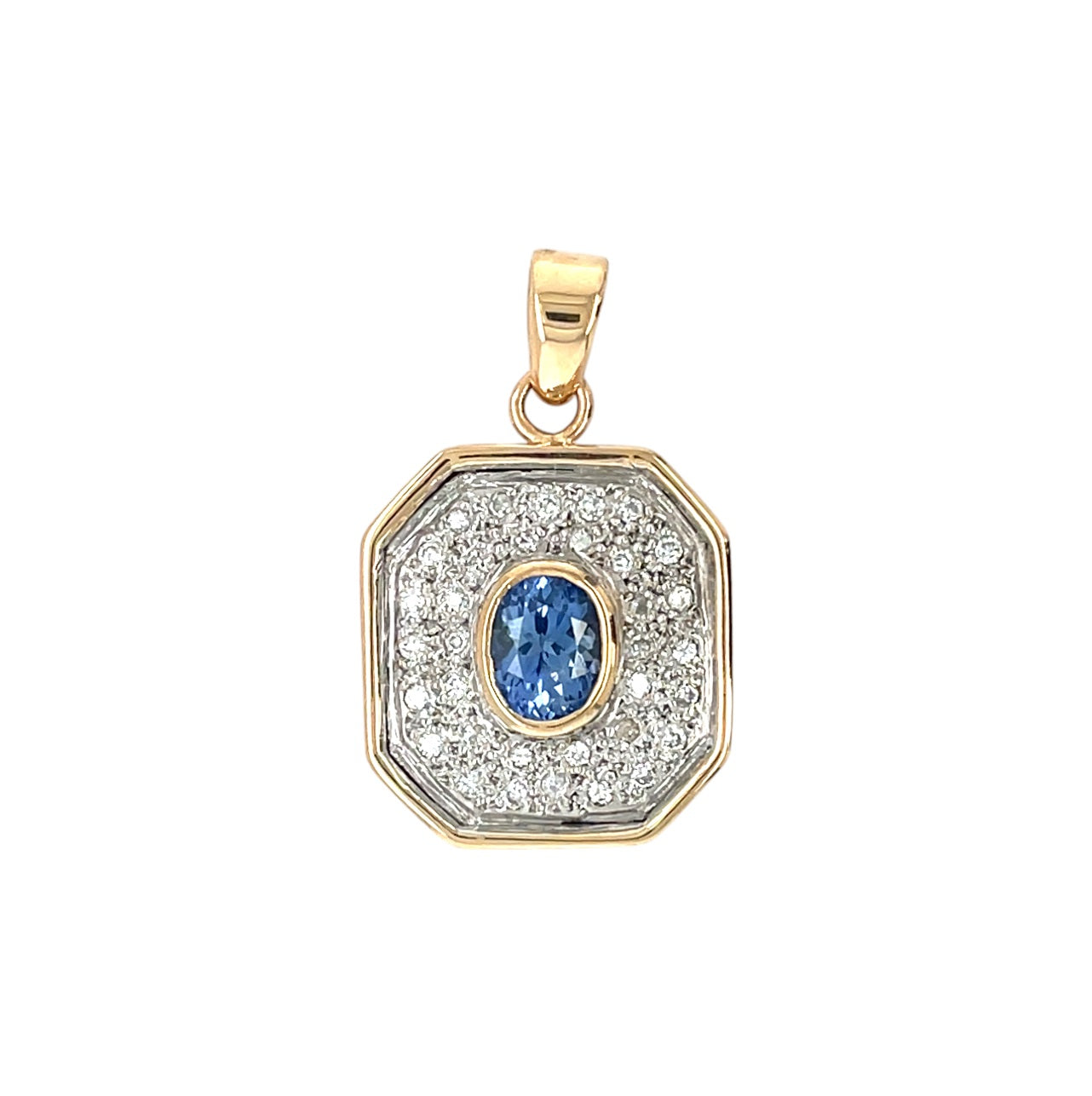 15ct Yellow & White Gold Oval Sapphire & Diamond Pendant