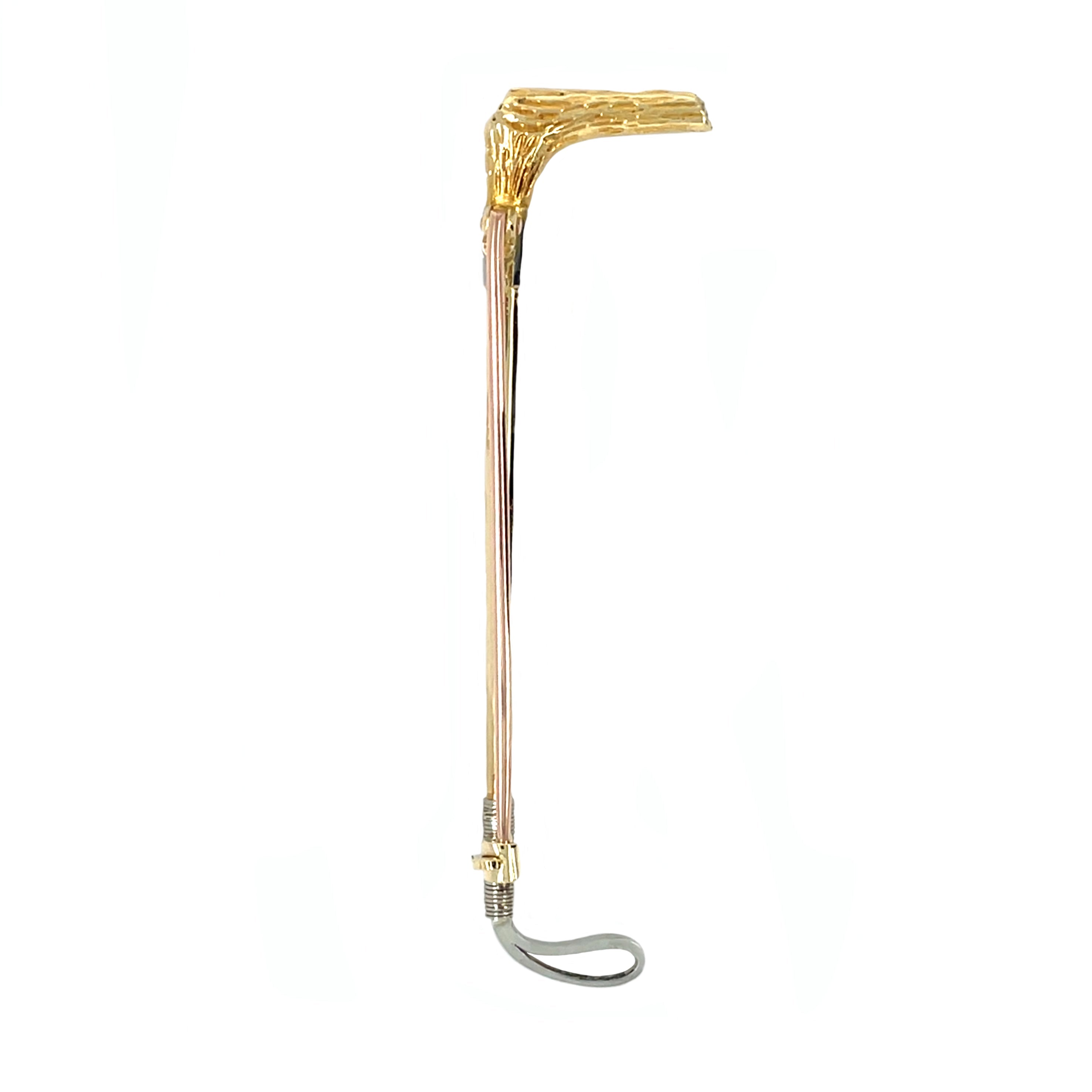 15ct & 9ct Yellow, White & Rose Gold Hunting Crop Lapel Pin