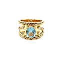 15ct Yellow Gold Aquamarine & Diamond Roman Style Ring (R)