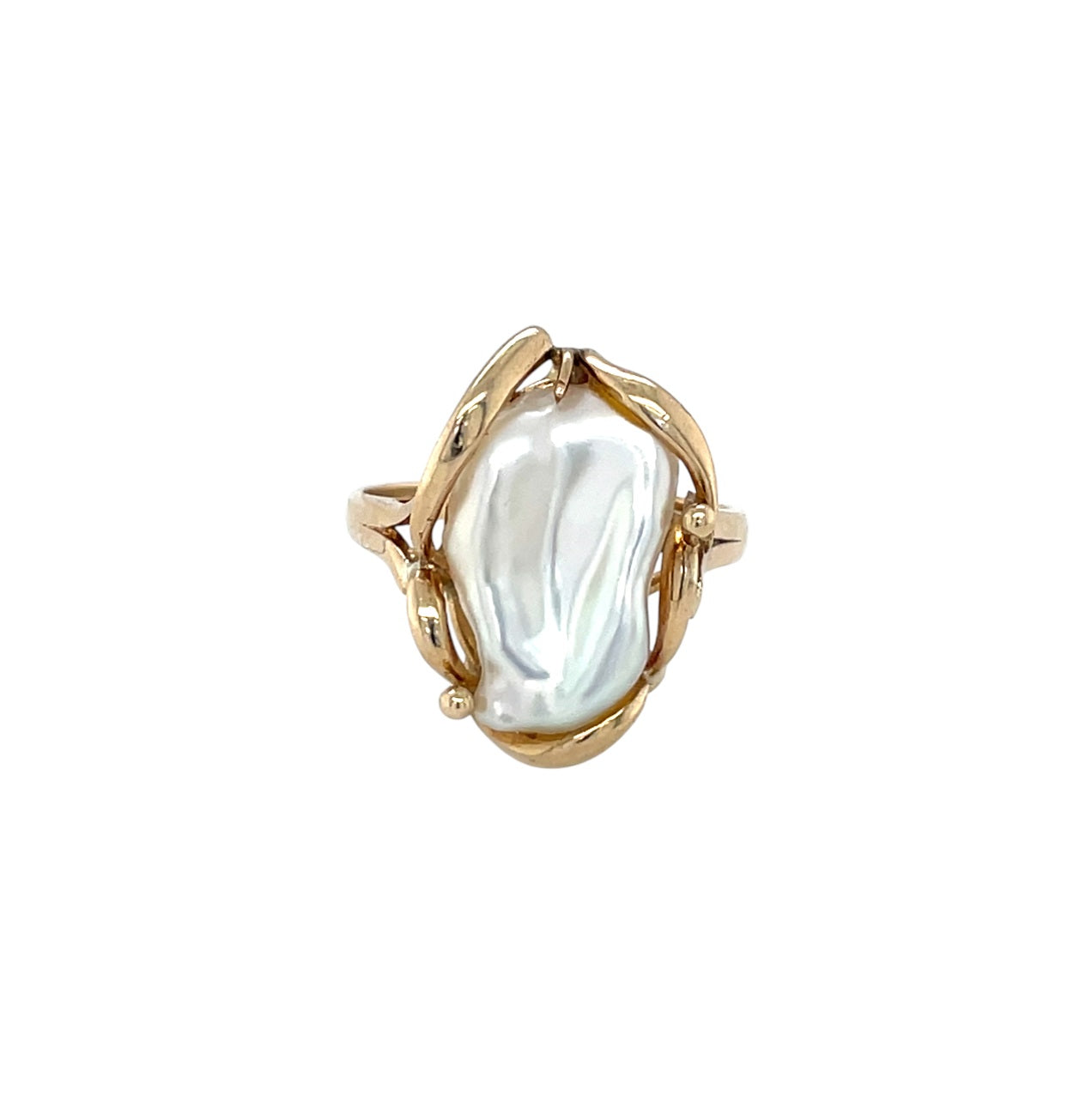 14ct Yellow Gold Baroque Pearl Statement Ring (L)