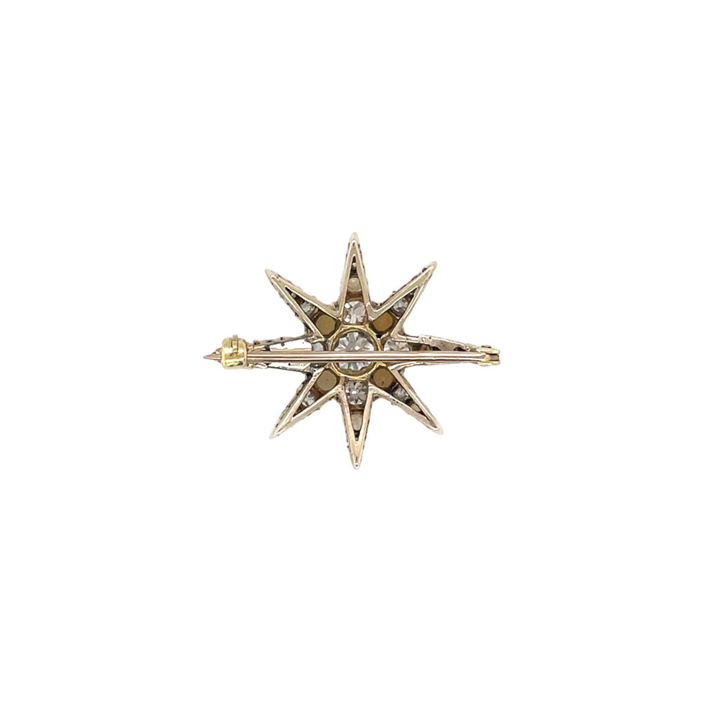 14ct Yellow Gold Diamond & Pearl Star Brooch