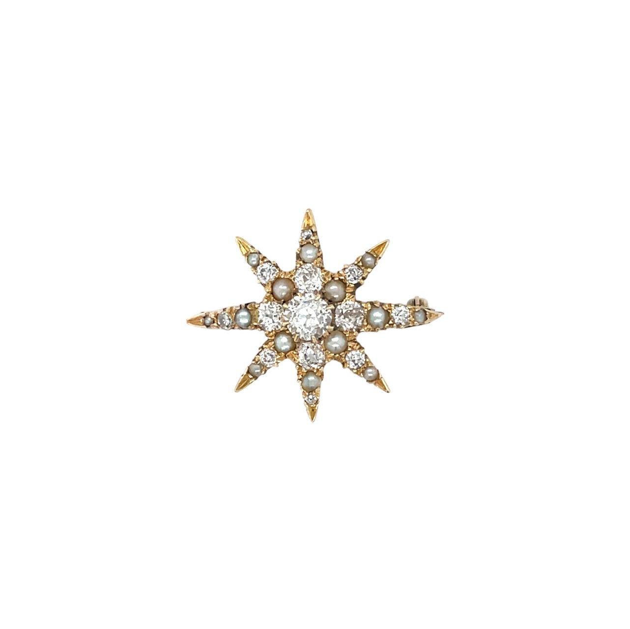 14ct Yellow Gold Diamond & Pearl Star Brooch