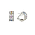 14ct White Gold Princess-Cut Rainbow Sapphires & Diamond Hoop Earrings