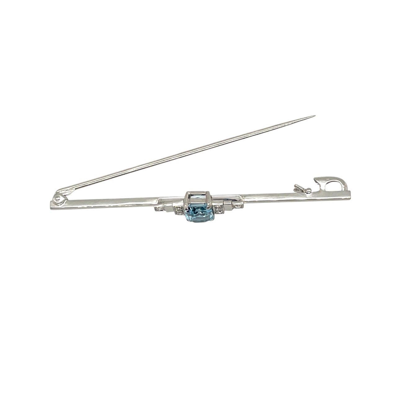 14ct White Gold Aquamarine & Diamond Brooch