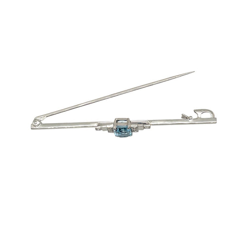 14ct White Gold Aquamarine & Diamond Brooch