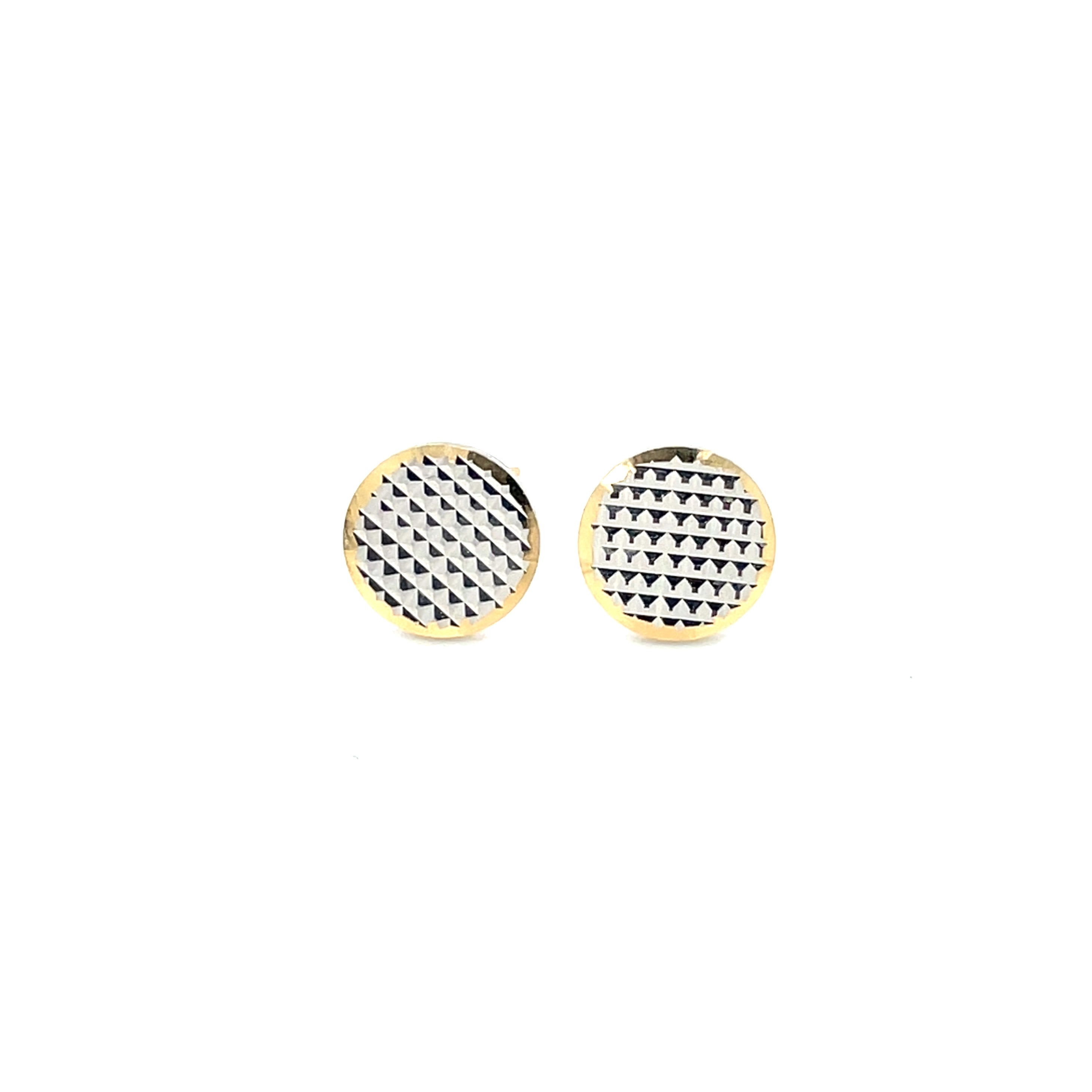18ct Two-Tone Gold Engine-Turned Disc Stud Earrings