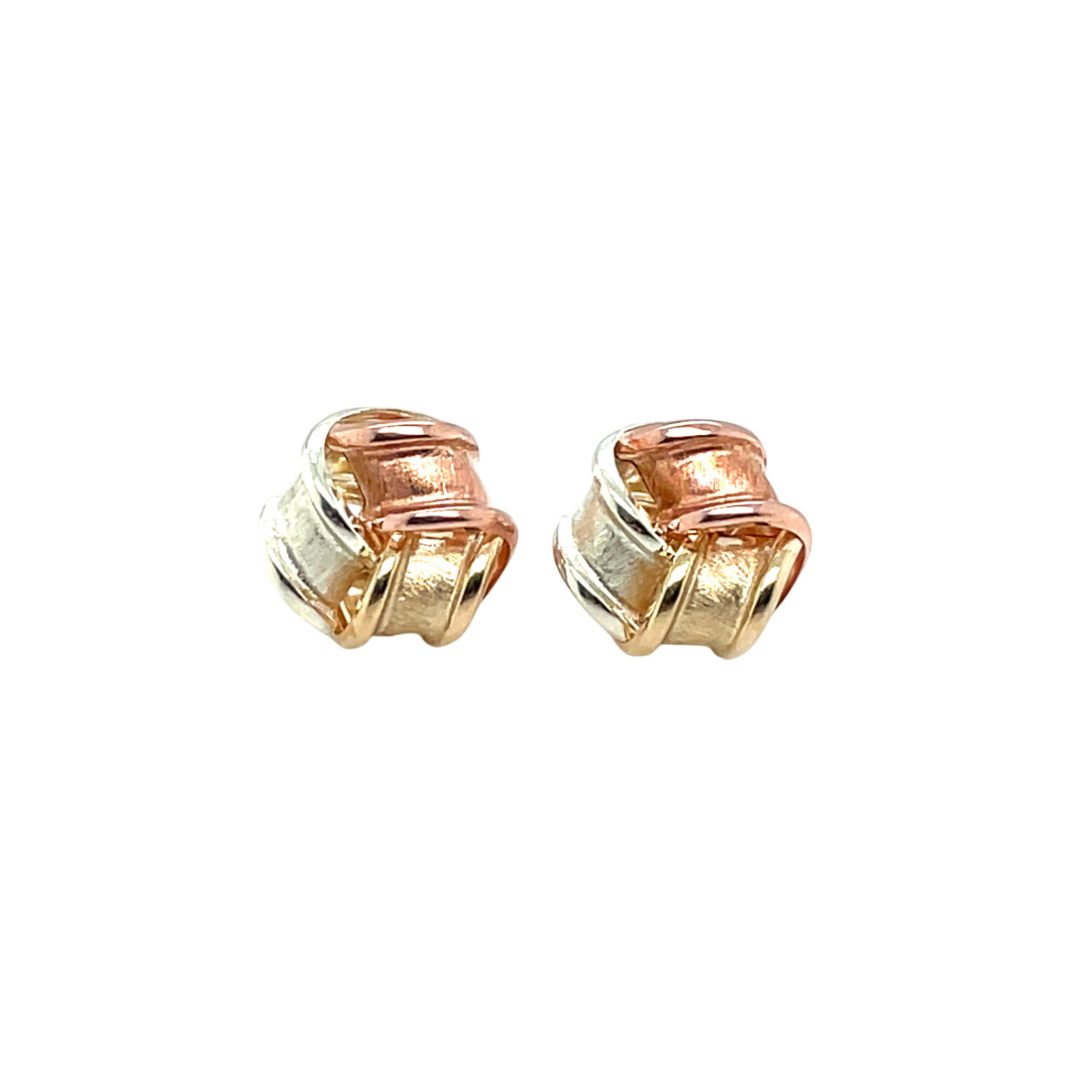 18ct Three Colour Gold Ribbon Knot Stud Earrings (8.5mm)