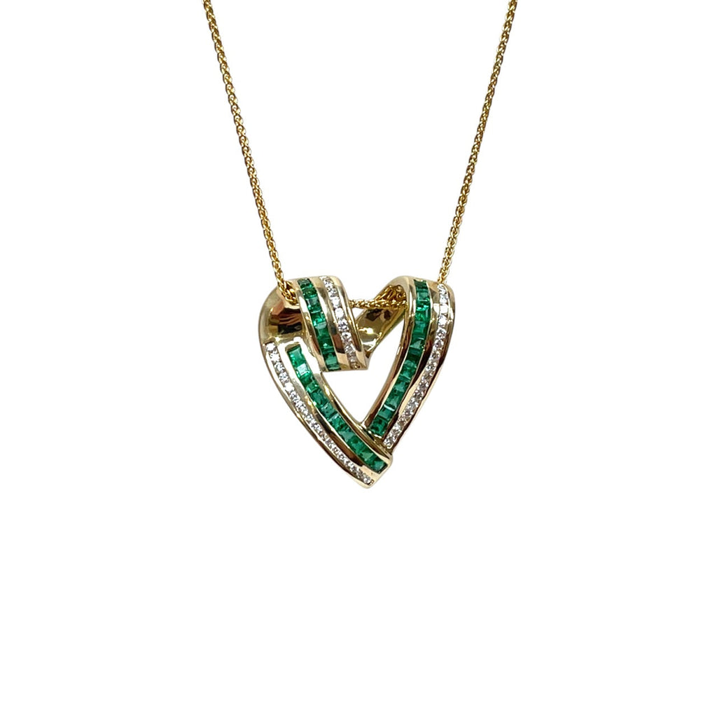 14ct Yellow Gold Emerald & Diamond Heart Pendant