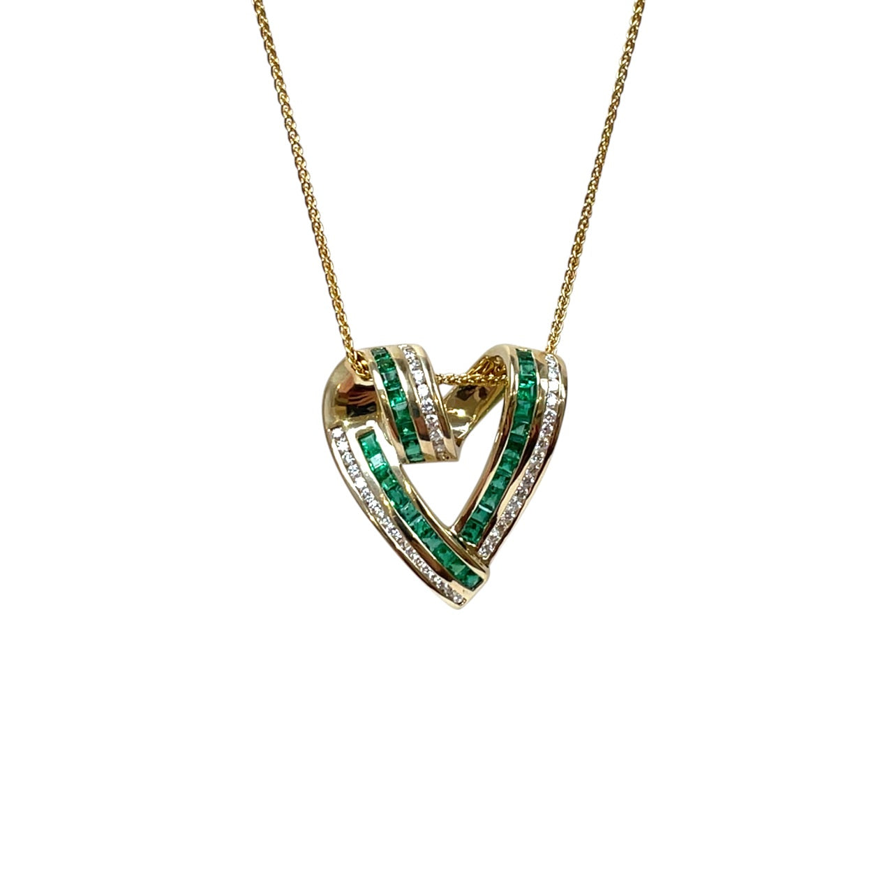 14ct Yellow Gold Emerald & Diamond Heart Pendant