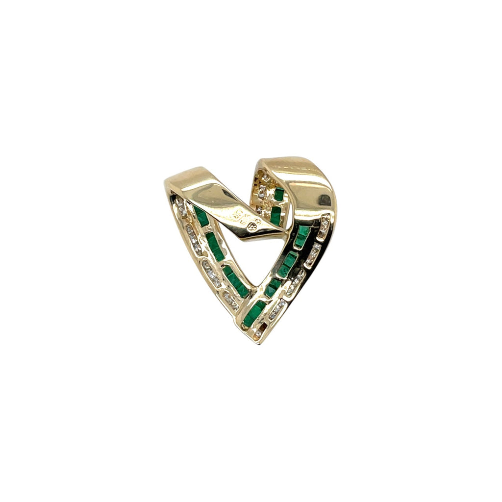 14ct Yellow Gold Emerald & Diamond Heart Pendant