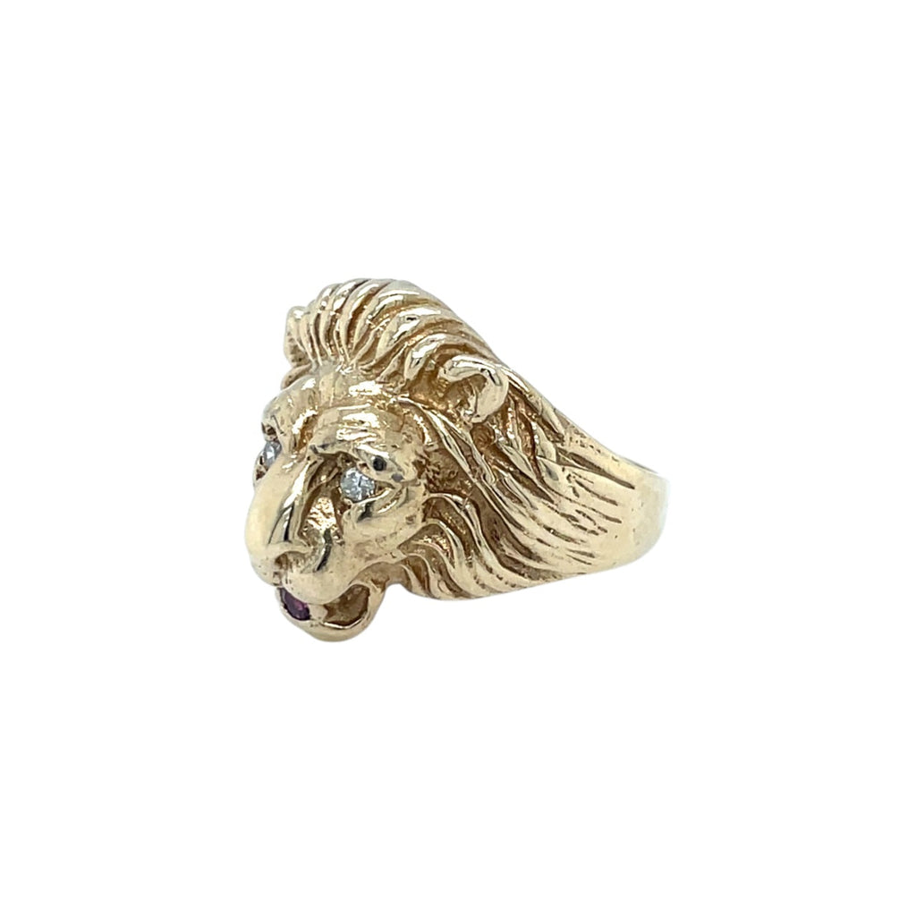 14ct Yellow Gold Lion Head Ring (M)