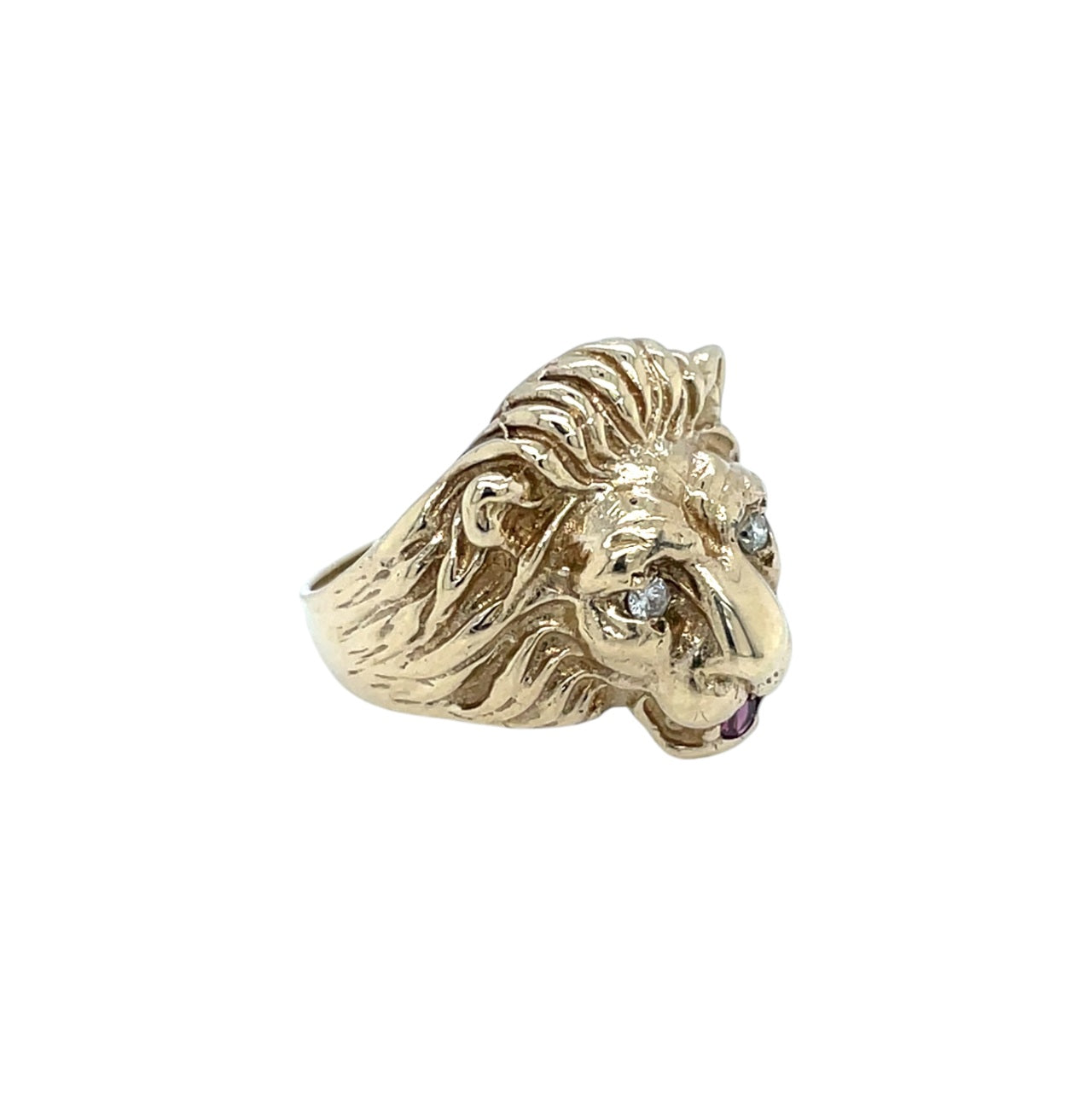14ct Yellow Gold Lion Head Ring (M)