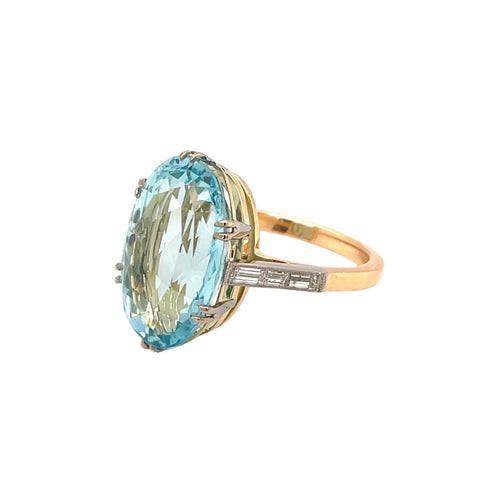 14ct Yellow & White Gold Aquamarine & Diamond Ring (M)