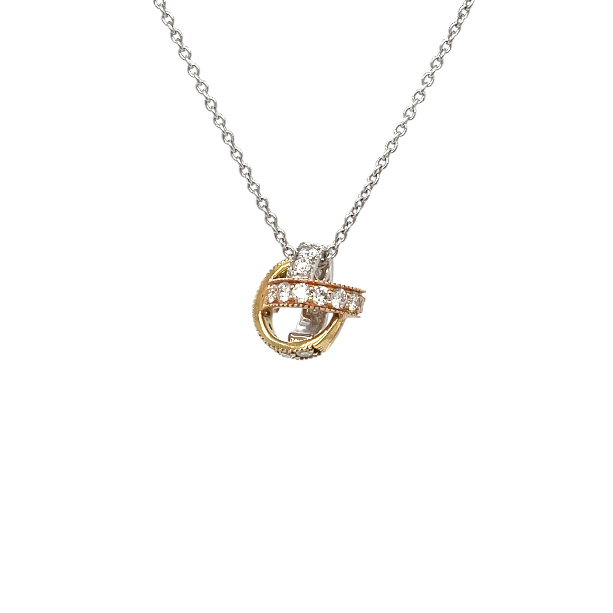 18ct Three-Tone Diamond-Set Knot Pendant & Chain (16-18")