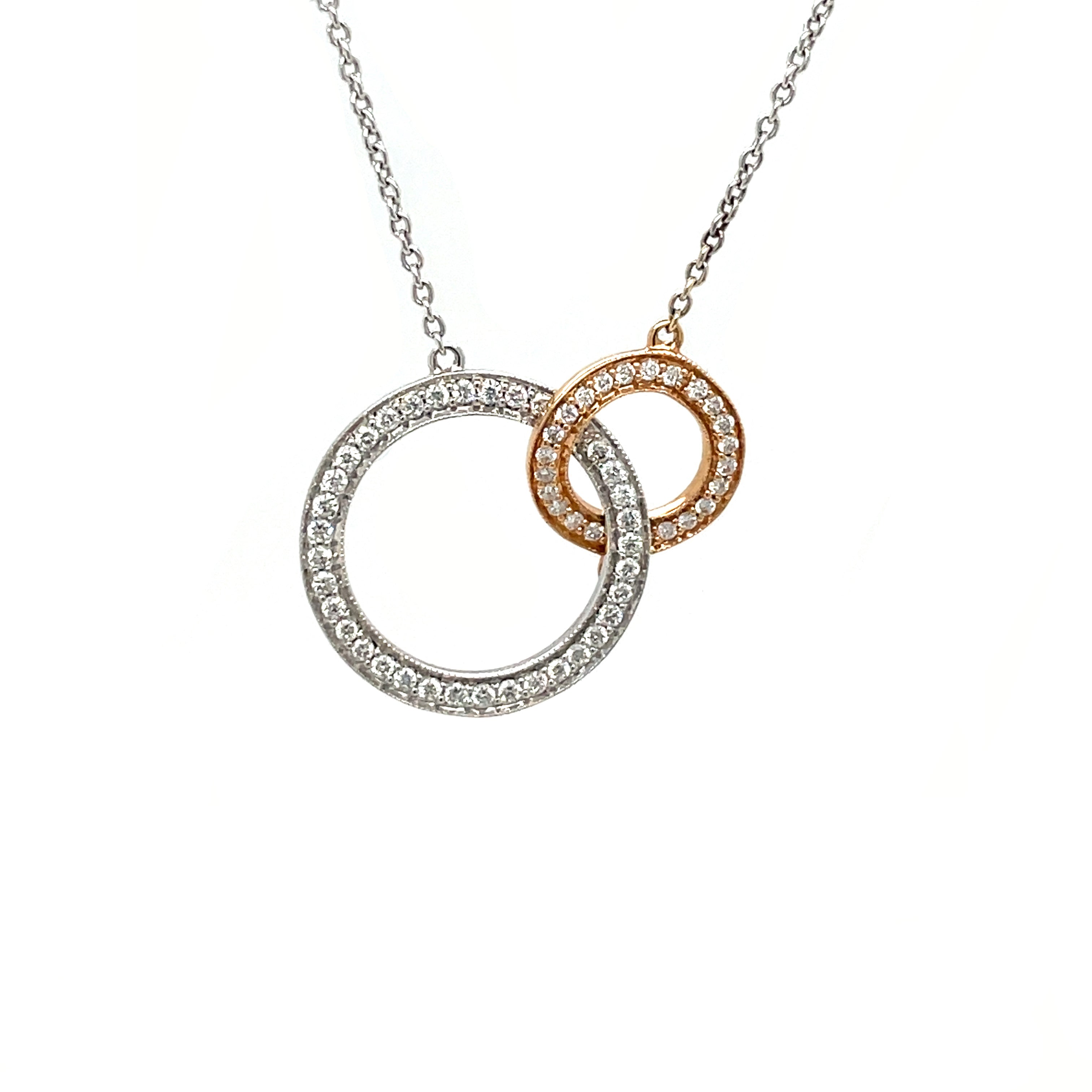 18ct White & Rose Gold Diamond-Set Circle Necklace (16-17")