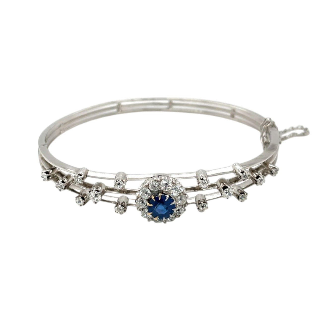14ct White Gold Sapphire and Diamond Bangle