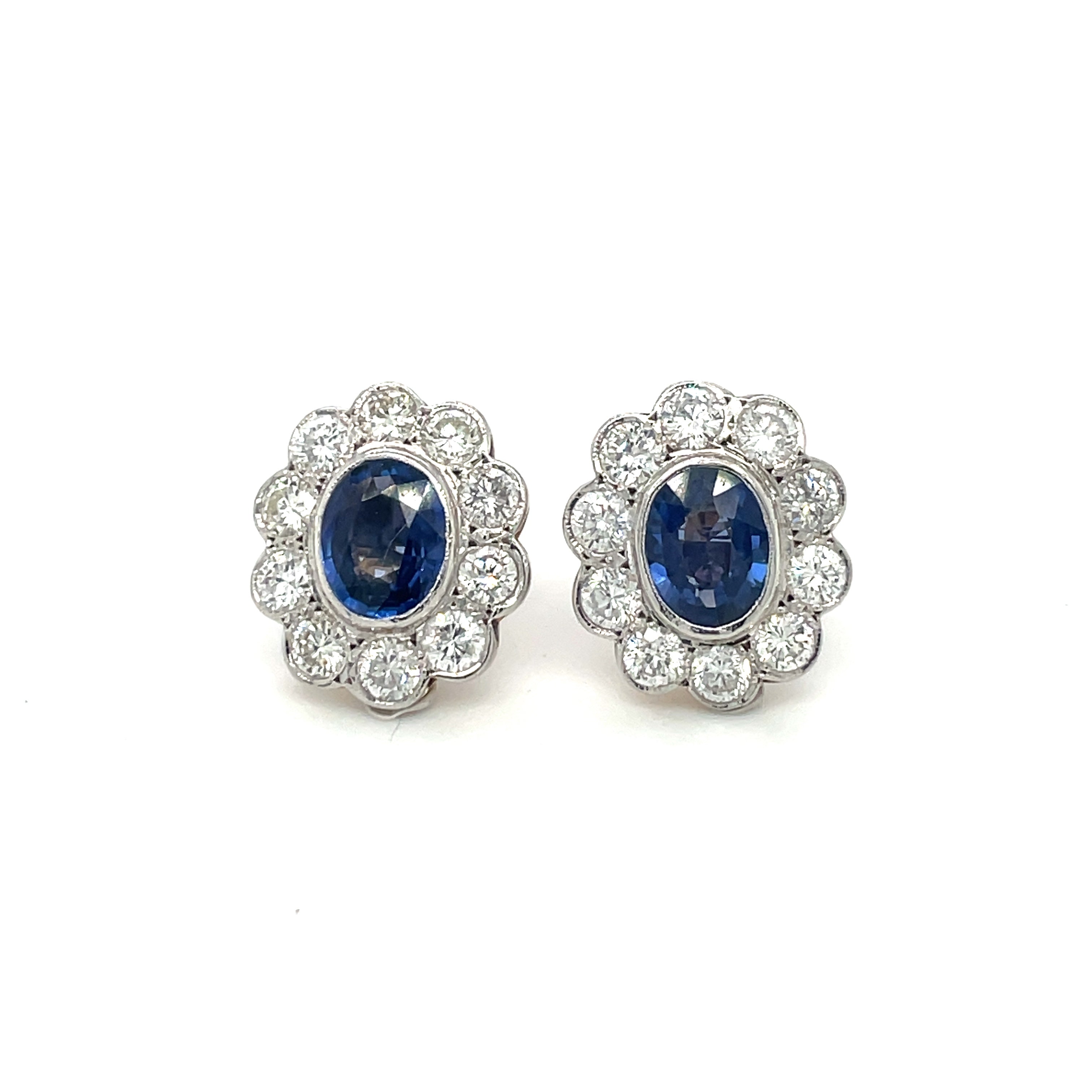 18ct White & Yellow Gold Diamond & Sapphire Cluster Earrings